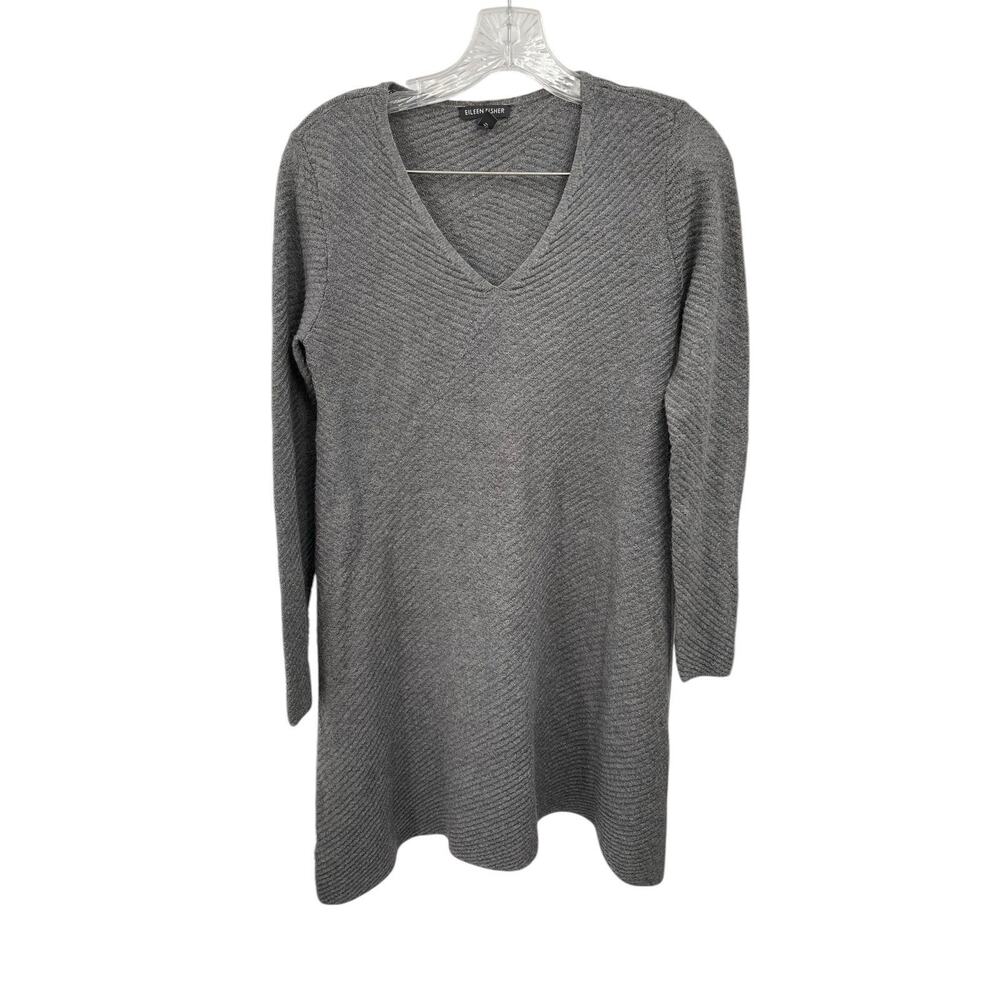 Eileen Fisher Dress Tunic Top Textured Gray Merino Wool Gray Size Small